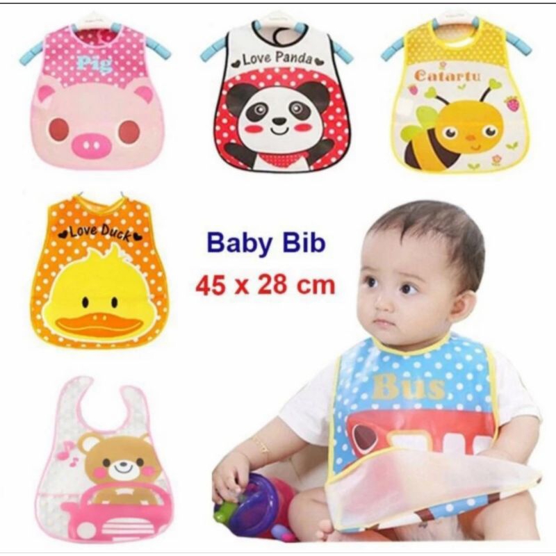 CELEMEK PLASTIK ANTI AIR BABY SLABBER BIB ALAS MAKAN TATAKAN ILER BAYI