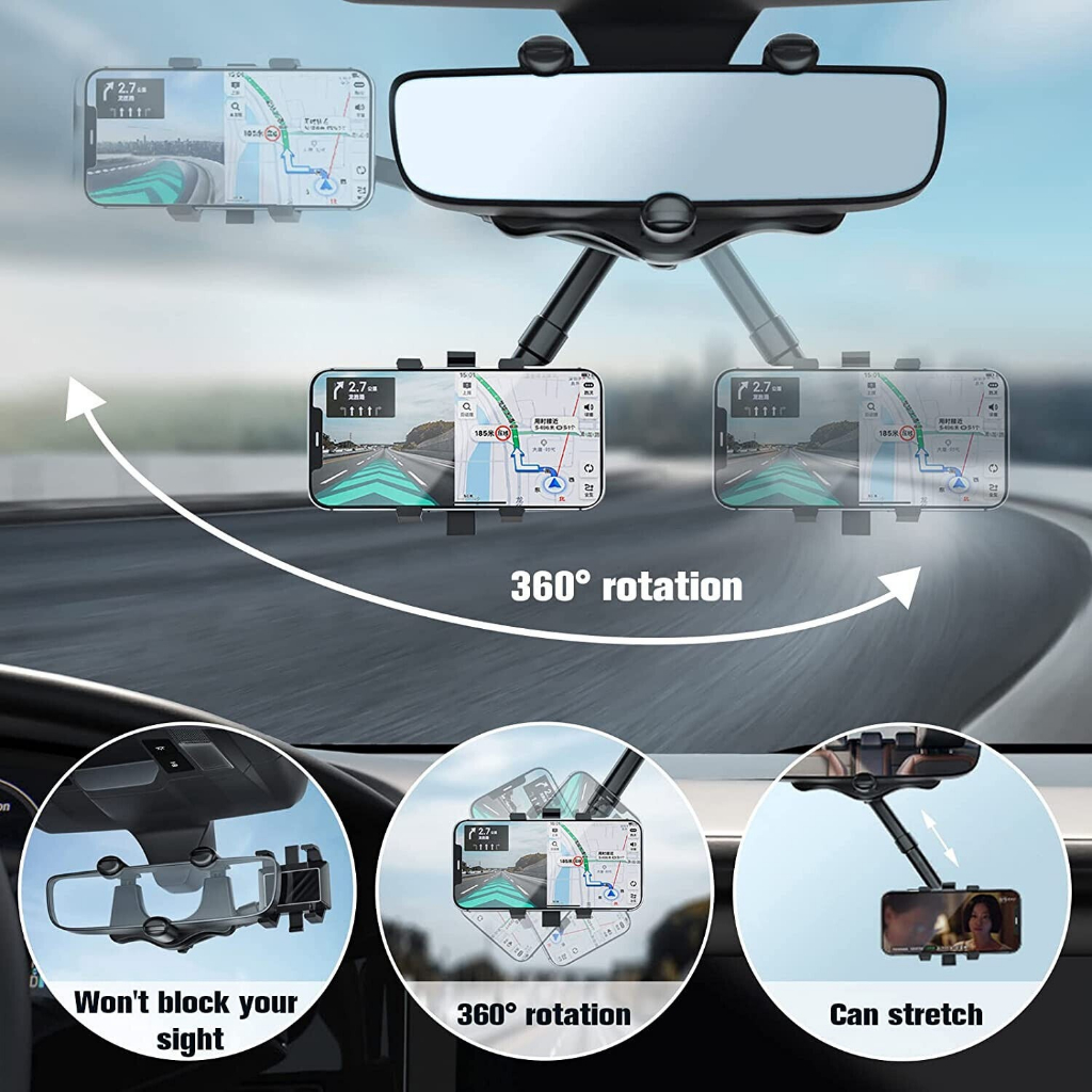 ZJ099 Car Holder Hp GPS Mobil Universal Jepit Kaca Spion Putar 360 Derajat Spion Multifungsi Holder HP OCEANMART Grosir Murah Aksesoris HP OCEAN MART