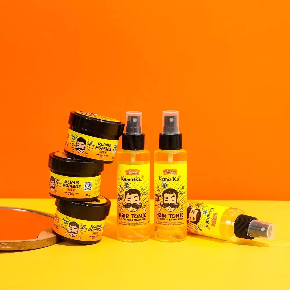 [LEBIH HEMAT] Happy Kemiriku Hair Tonic &amp; Pomade Klimis Wax Based - Perawatan &amp; Styling Rambut