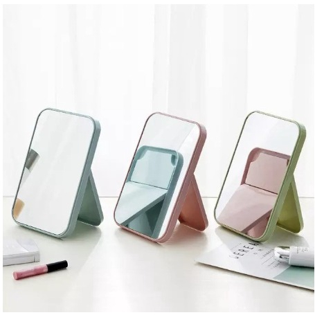DHIO - Cermin Lipat Persegi Portable / Standing Beauty Mirror Kaca Duduk Untuk Rias Makeup Wajah / Foldable Vanity Mirror Cermin Meja Untuk Souvenir Pernikahan Kosmetik Travelling Travel Mini Slim