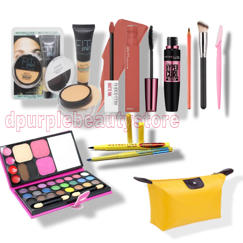 Paket Kosmetik Lengkap / Paket Makeup Mayblline Komplit Set 9 in1 / Maybelline Lengkap Gratis Tas