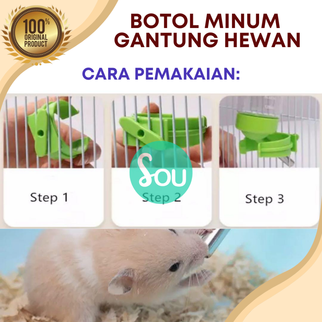 Botol Minum Gantung 80mL Hamster Kelinci Sugar Glider Tempat Minum Gantung