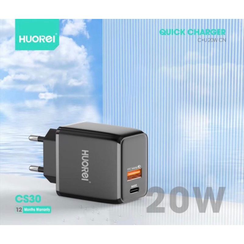 HOUREI CS30 Super Quick Charge Output PD 20W + QC 3.0 Free Kabel Micro - Charger CS30