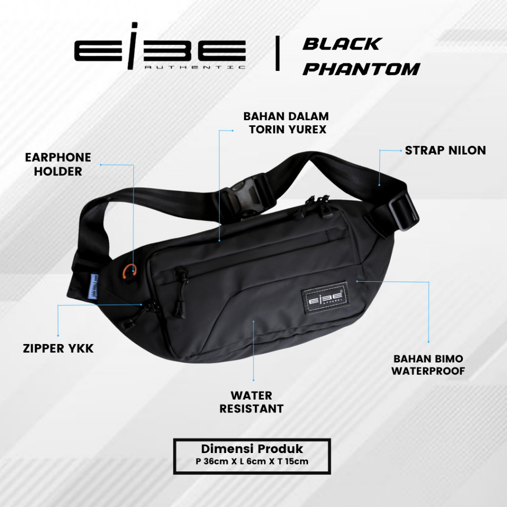 Waistbag waterproof tas pinggang premium anti air tas tas pria [ BLACK PHANTOM ]