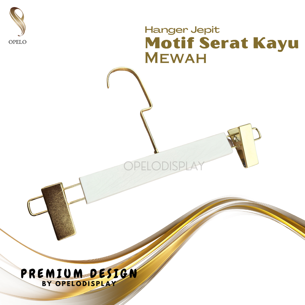 Hanger Jepit Plastik Premium Motif Serat Kayu Gold Hook Gepeng