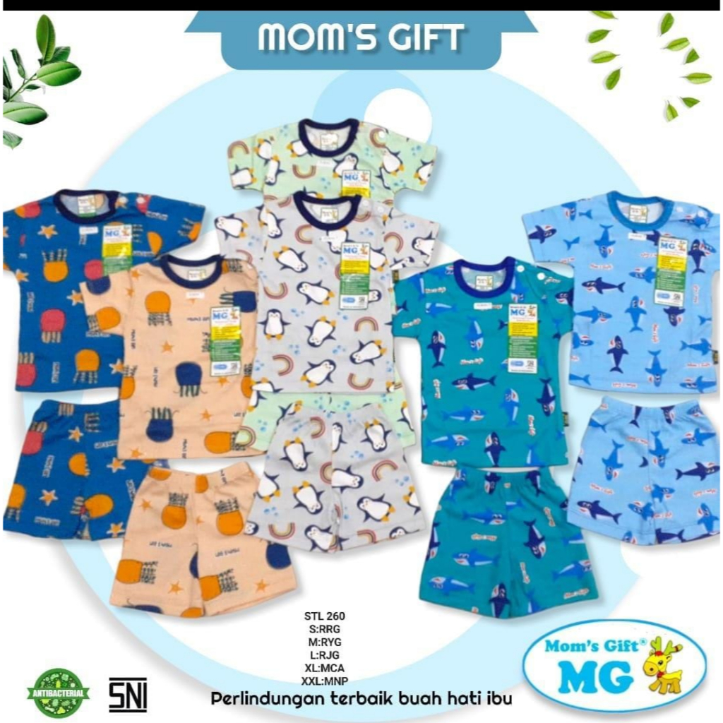 MOM'S GIFT Setelan Pendek Bayi Motif Full Print Uk S, M, L, XL SNI