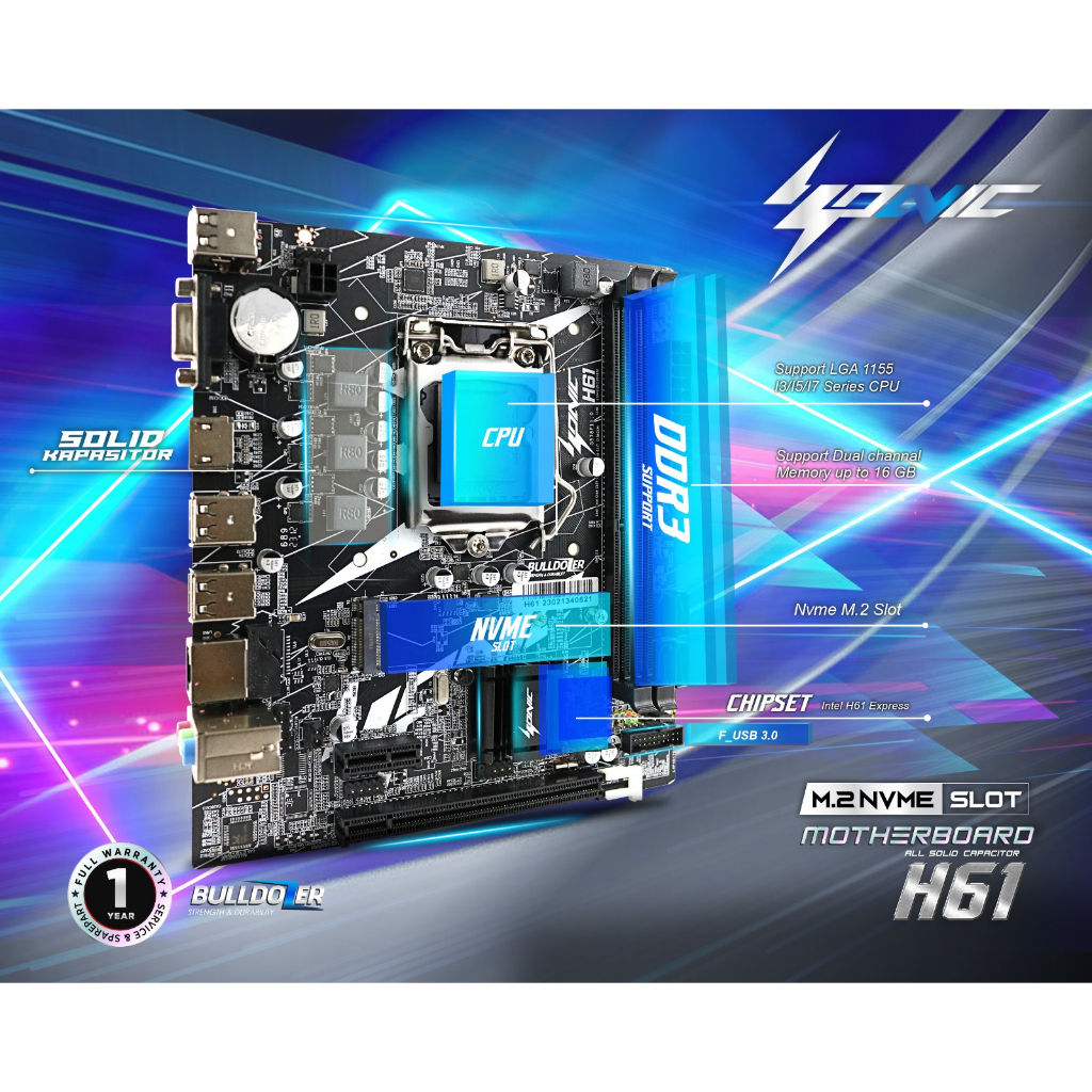 Motherboard BULLDOZER H61B-LZ Mobo Intel H61