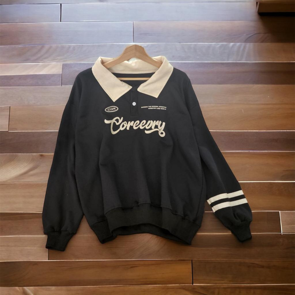 Sweater Coreeory Collar Oversize | sweatshirt unisex korean