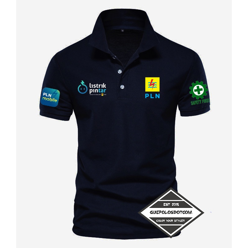 TYPE 1 BAJU kerah mode polo LISTRIK PINTAR Depan LOGO PLN - BAJU PLN MOBILE dan logo safety first