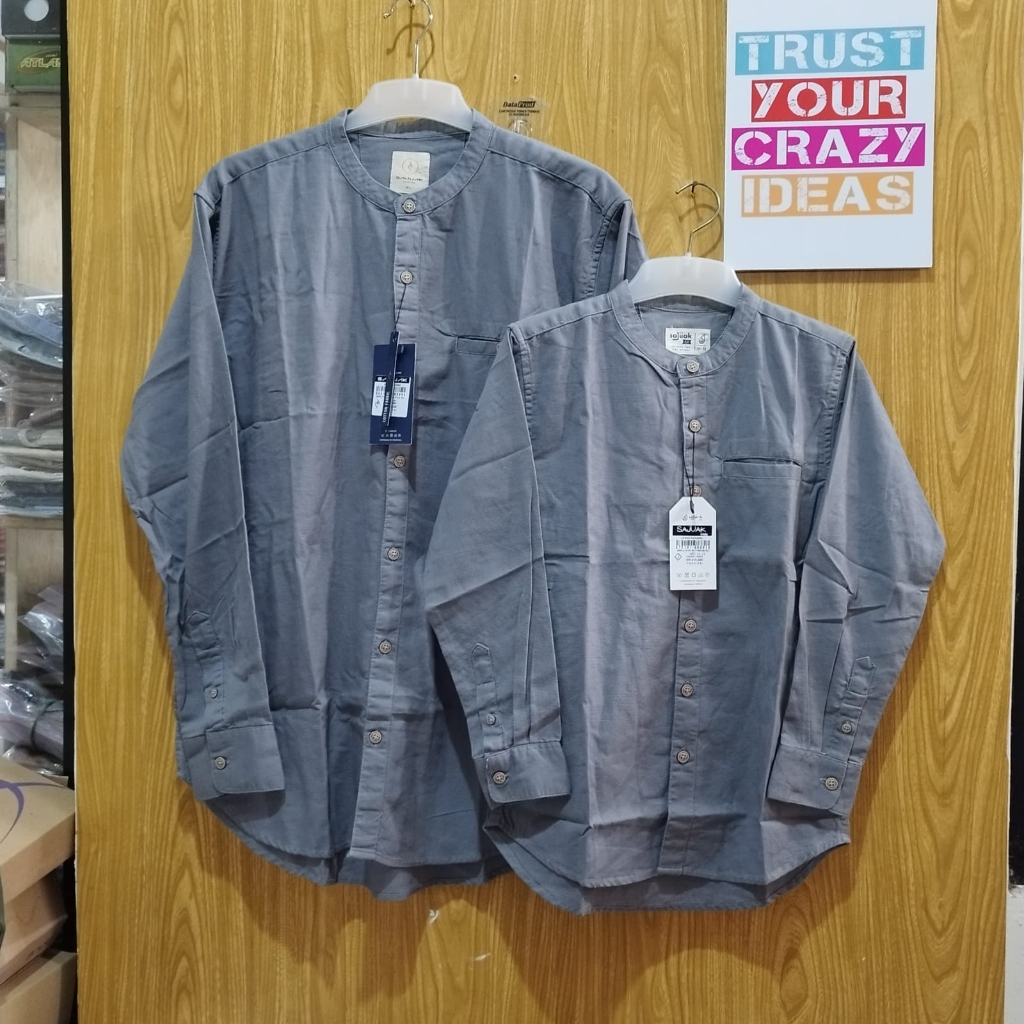 GREY BAJU KEMEJA KOKO KEMKO COUPLE PASANGAN AYAH ANAK LENGAN PANJANG WARNA GREY ORIGINAL SAJUAK