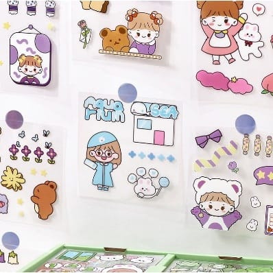 TOKO LIELYS Stiker 100 lembar Stiker kartun korea Stiker waterproof Stiker momo 100 lembar