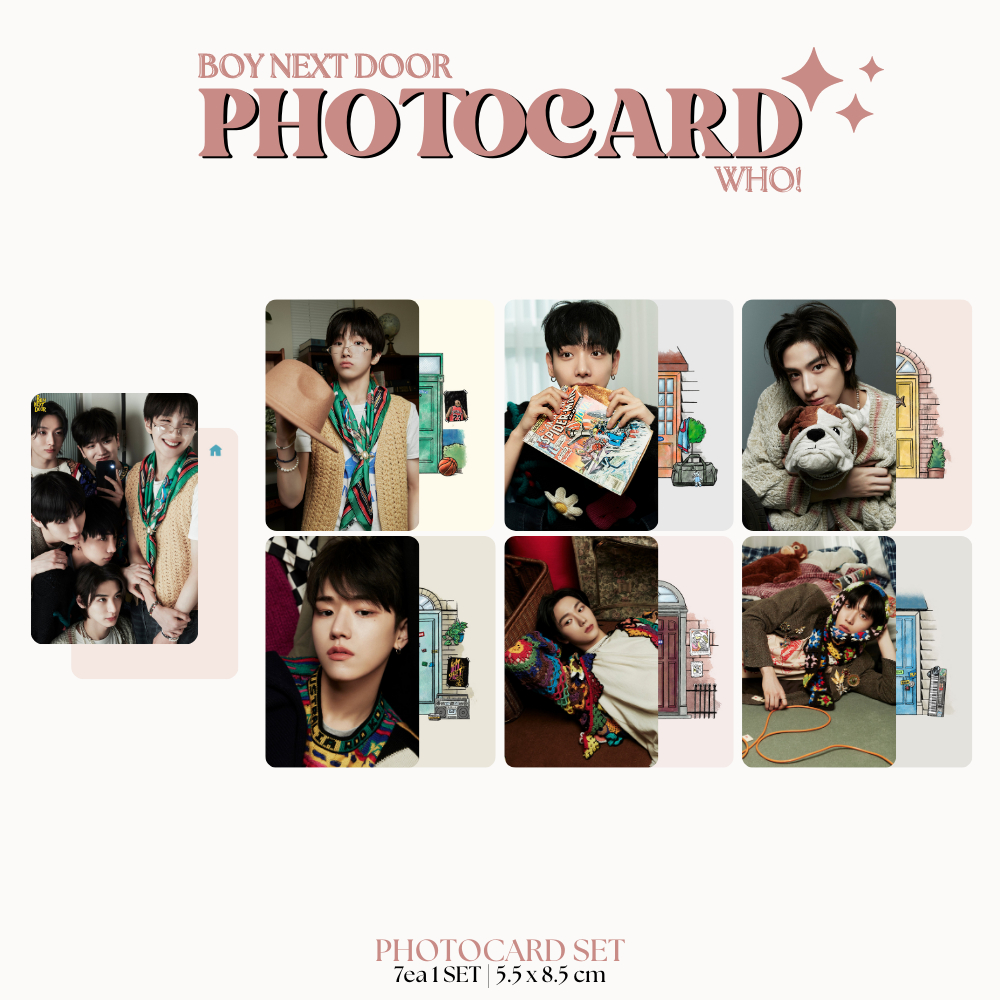 PHOTOCARD BOY NEXT DOOR WHO 2SISI (ISI 7 PCS + LAMINASI 2 SISI) TANDA TANGAN TTD KPOP IDOL KOREA PREMIUM MURAH UNOFFICIAL JAEHYUN SUNGHO RIWOO TAESAN LEEHAN WOONHAK READY STOCK !