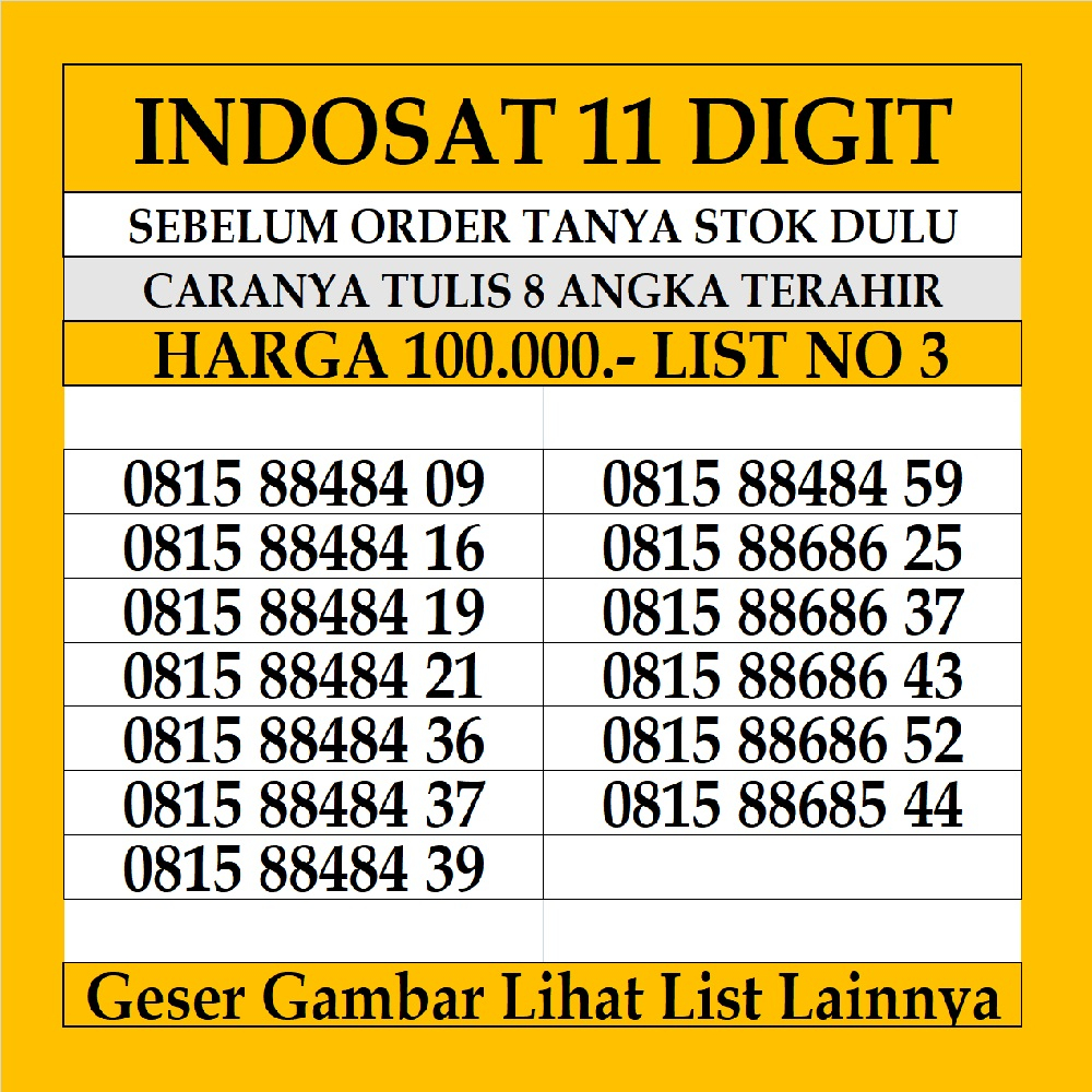 Nomor Cantik Indosat 4G LTE 11 Digit Kartu Perdana Prabayar Reguler Nomer Im3 ooredoo