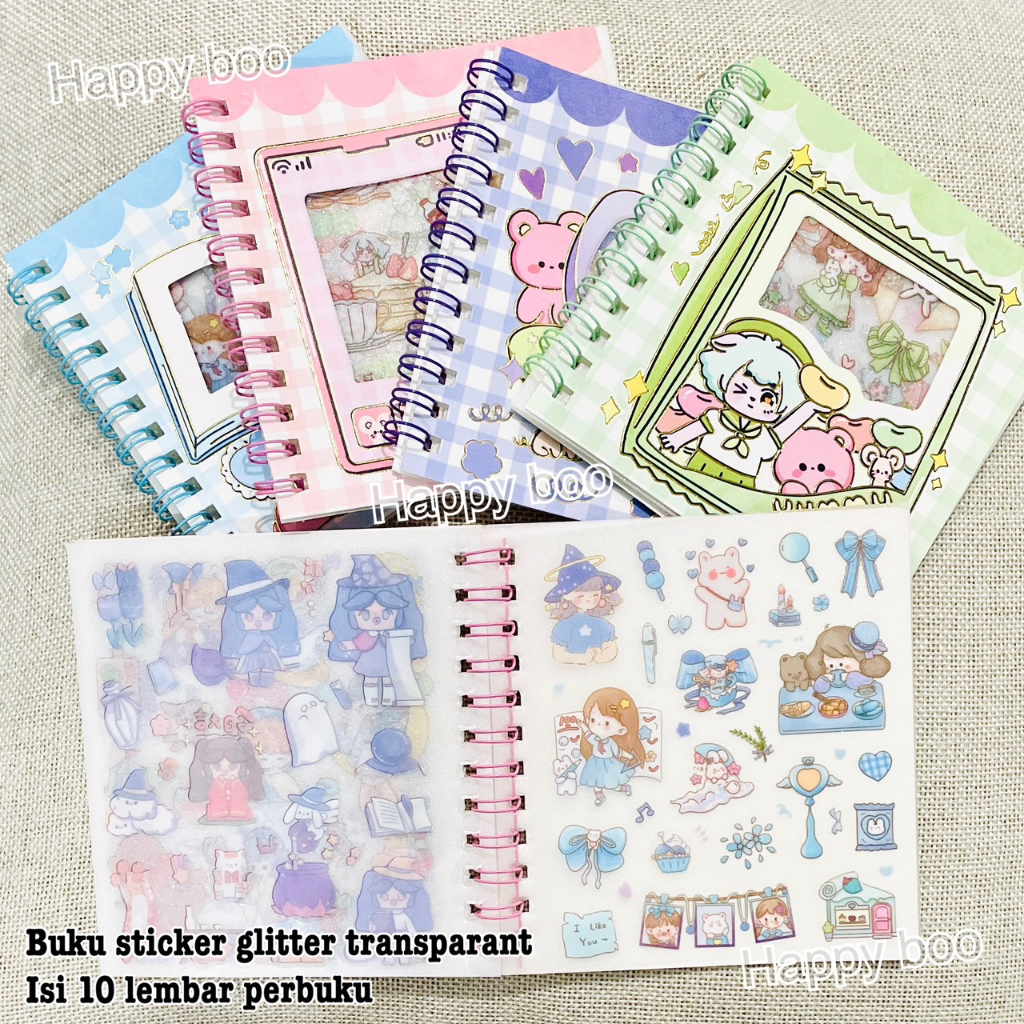 Buku stiker sticker transparant glitter chibi girl book vinyl vynil waterproof