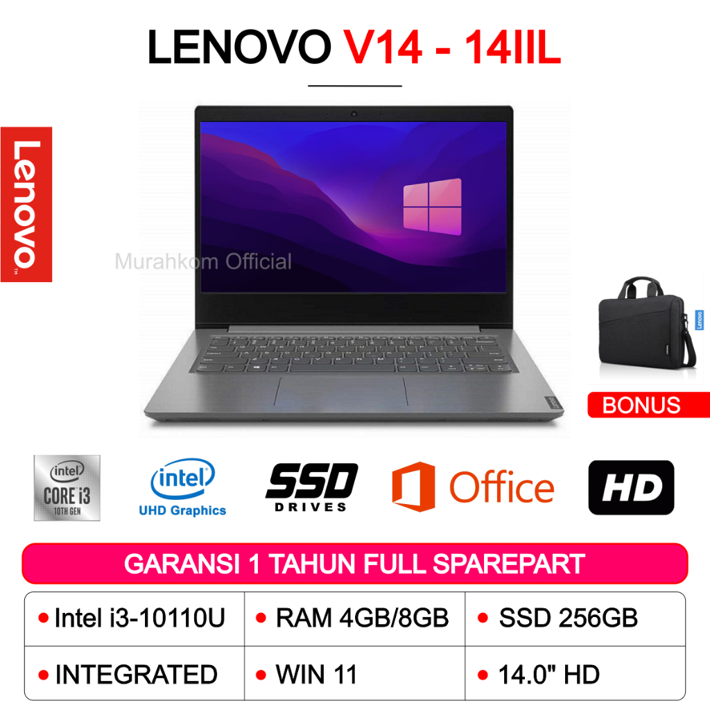 LENOVO V14-14IIL INTEL CORE i3-1005G1 8GB 256GB SSD 14.0 WIN 11 NEW GARANSI