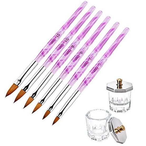 6PCS PURPLE ACRYLIC EXTENSION BRUSH MIX SIZED / BRUSH 3D WEDDING NAILS KUAS AKRILIK