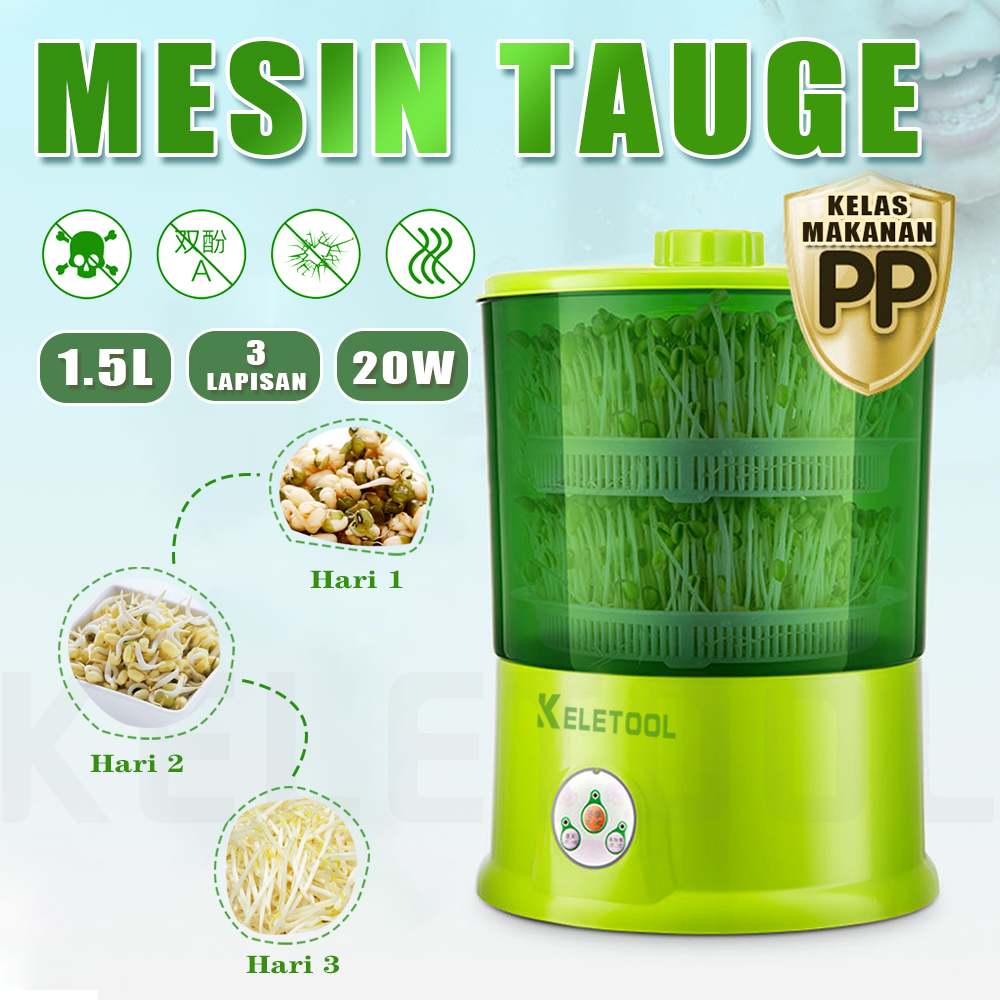 KELETOOL Mesin Penumbuh Toge 3 Lapis 1.5L Mesin Tauge Mesin Penumbuh Kecambah Otomatis Kapasitas Bes