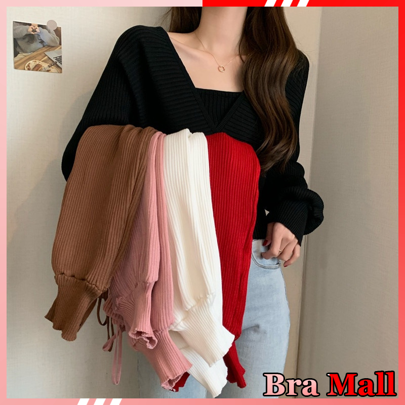 【 Bra Mall 】BJ-050 Atasan Wanita Rajut Lengan Panjang Korean Style Kekinian Import Premium | Kaos Wanita Korea | Baju Rajut Lengan Panjang Import