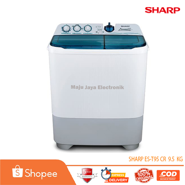 SHARP Mesin Cuci 2 Tabung 9.5 KG ES-T95CR AQUAMAGIC BIG PULSATOR Watt Kecil