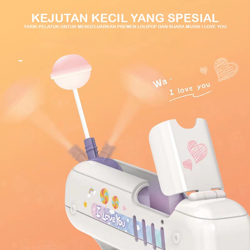Mainan Pistol Permen Lolipop Candy Gun Lollipop Tembakan Hadiah Anak