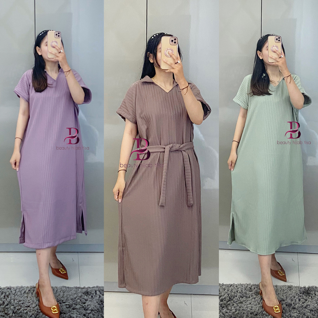 Dress Claudia korean style daster wanita terbaru kekinian simple elegan knite hornet beautyhijab