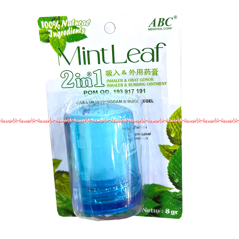 Mintleaf 2in1 8gr Inhaler &amp; Obat Gosok Rubbing Ointment in Haler Abc Mentrol Cone Inhaler dan Obat Gosok Dengan Rasa Methol