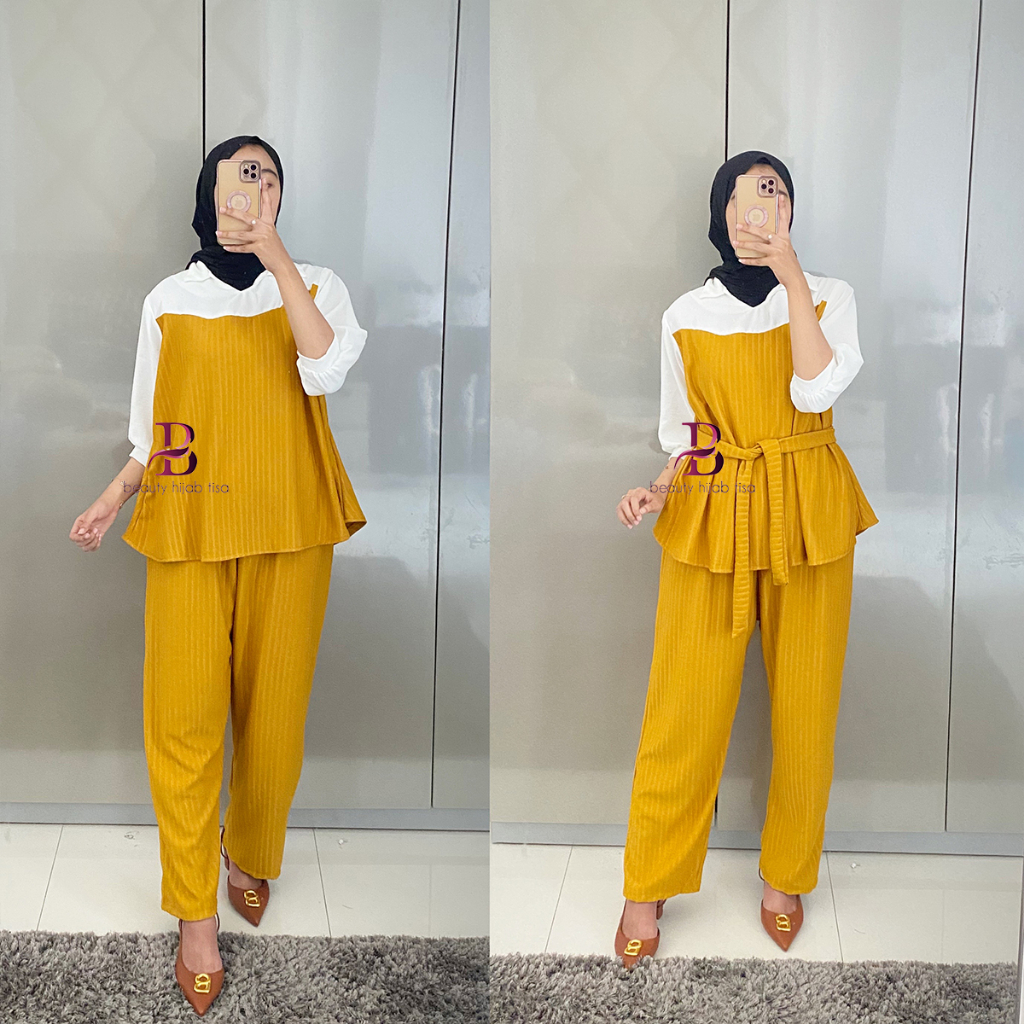 Lady one set wanita terbaru kekinian setelan knite hornet beautyhijab