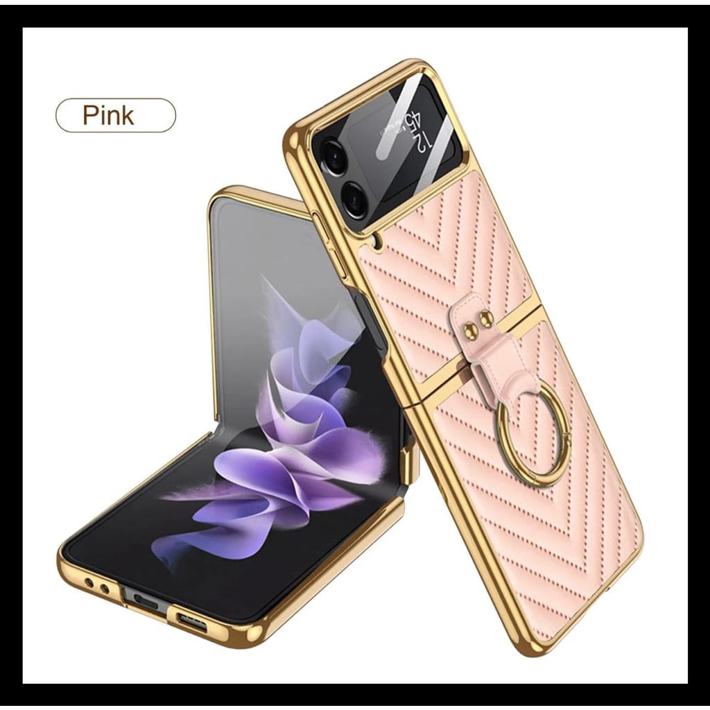 CASE Z FLIP 3 / Z FLIP 4 BAHAN KULIT WITH RING CASE LIPAT