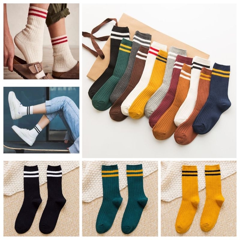 KAOS KAKI CLASSIC STRIPE SOCKS OLDSCHOOL VINTAGE MOTIF GARIS