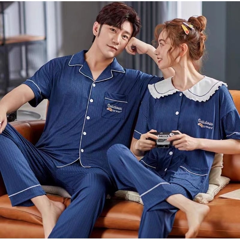 Baju tidur piyama couple kaos import / stelan piyama couple