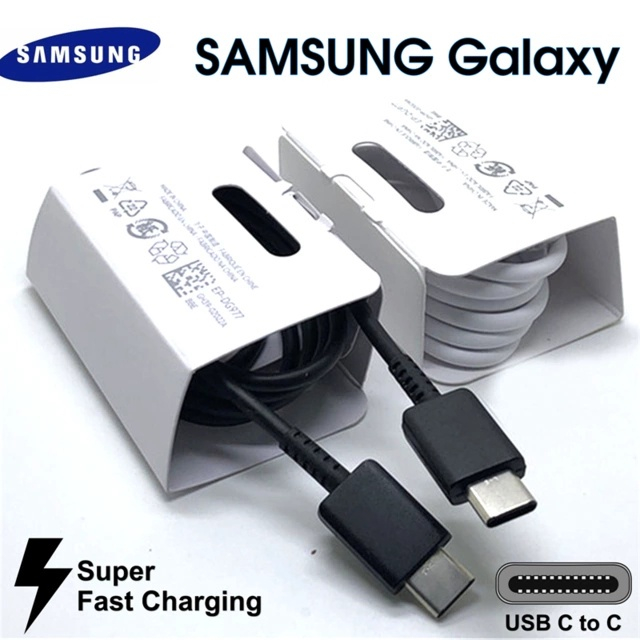 Cable Data White-Black Type C TO USB C dan USB to C Samsung ZFold 4 3 2 1 ZFlip 3 Z Fold 2 Flip 1 A320 A520 A720-2017 A3 A5 A7 Kabel Data Warna Putih-Hitam ORI Original Galaxy Adapter Charger Super Fast Charging 5G 4G Adaptor white Black