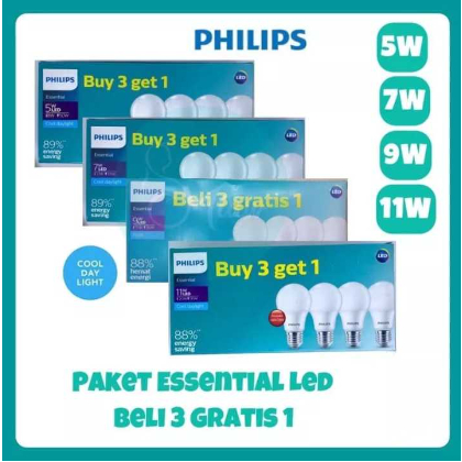 Philips Essential LED Paket 5W 7W 9W 11W Multipack 3 FREE 1 Promo