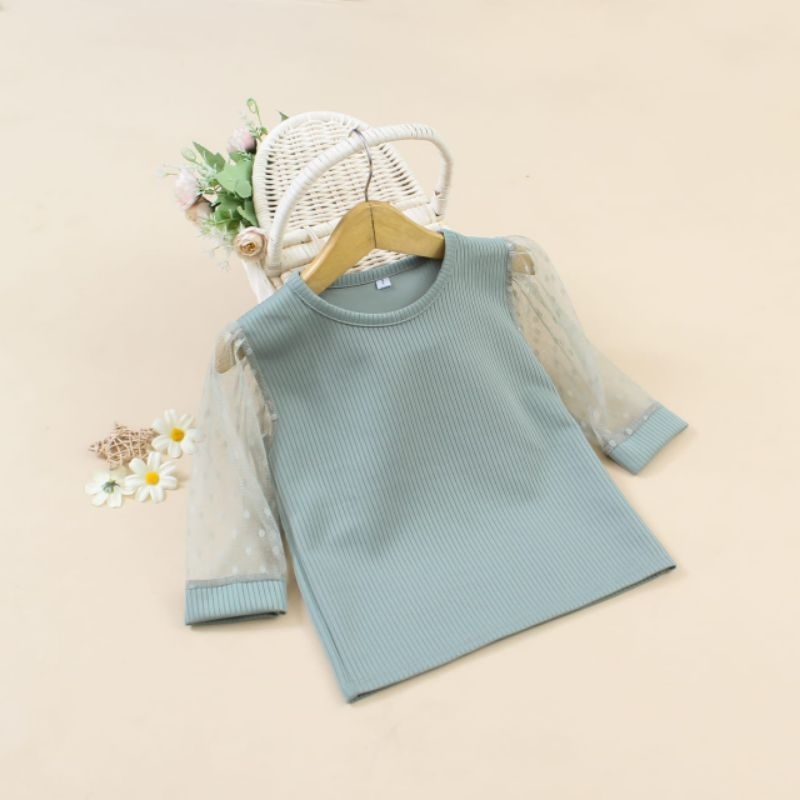 1-6 Tahun LISSA TOP | Atasan Lengan Panjang MANGO KNIT MIX TULLE POLCADOT