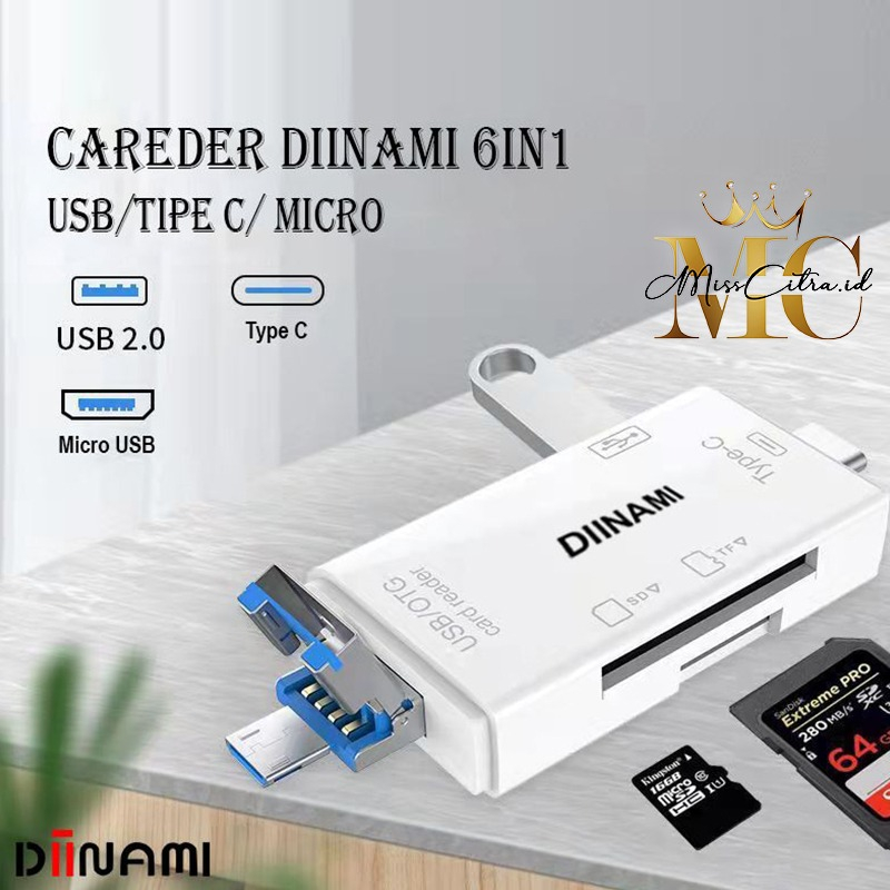 DIINAMI HIGH SPEED 6 IN 1 OTG CARD READER USB 3.0 SD TF MICRO SD CARD READER TYPE C MICRO OTG CARD R