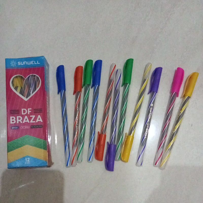

12pcs Pulpen Ulir / Pulpen Lilin SUNWELL DF BRAZA Black Ink 0.7mm
