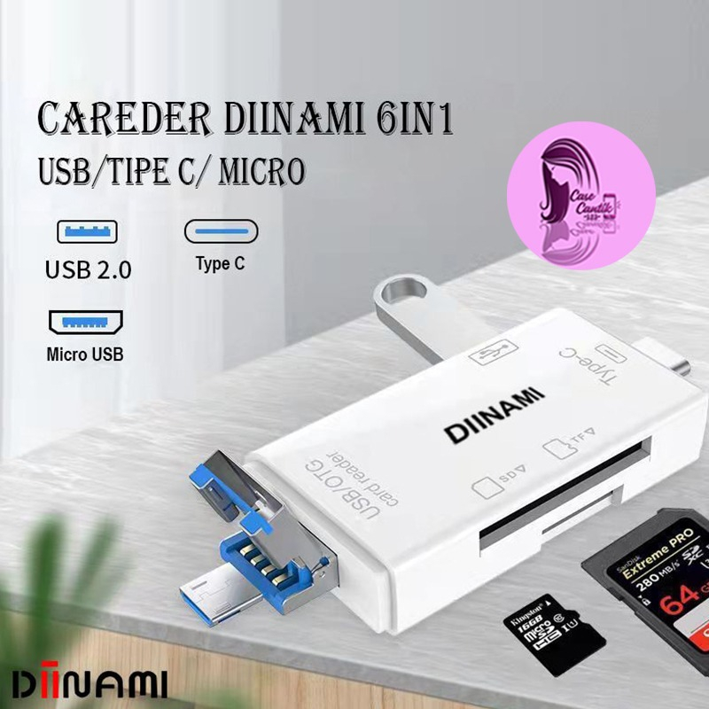 DIINAMI HIGH SPEED 6 IN 1 OTG CARD READER USB 3.0 SD TF MICRO SD CARD READER TYPE C MICRO OTG CARD R
