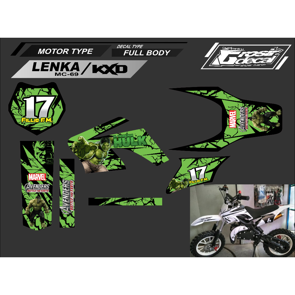 Sticker Striping Mini Trail LENKA MC69 / KXD 50cc 2 Tak Full Body bebas Reques