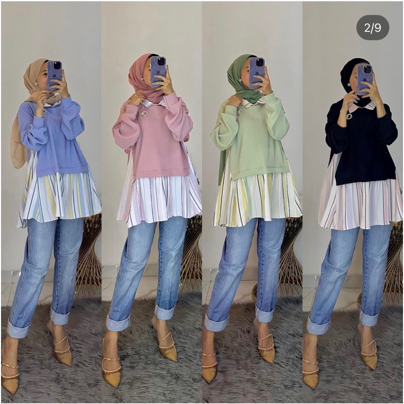 atasan wanita salur kombinasi kaos knit atasan wanita kaos knit