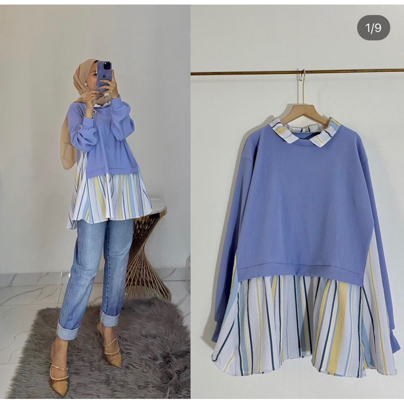 atasan wanita salur kombinasi kaos knit atasan wanita kaos knit