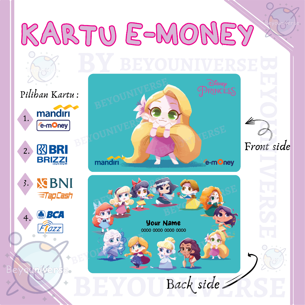 Flazz Emoney Etoll Disney Princess Cute Rapunzel Kartu Mandiri E-money E-toll BCA Flazz BNI Tapcash