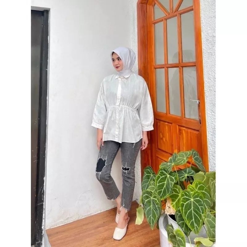 new Alya shirt -atasan wanita-kemeja kerut depan