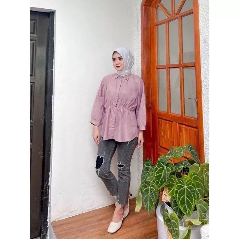 new Alya shirt -atasan wanita-kemeja kerut depan