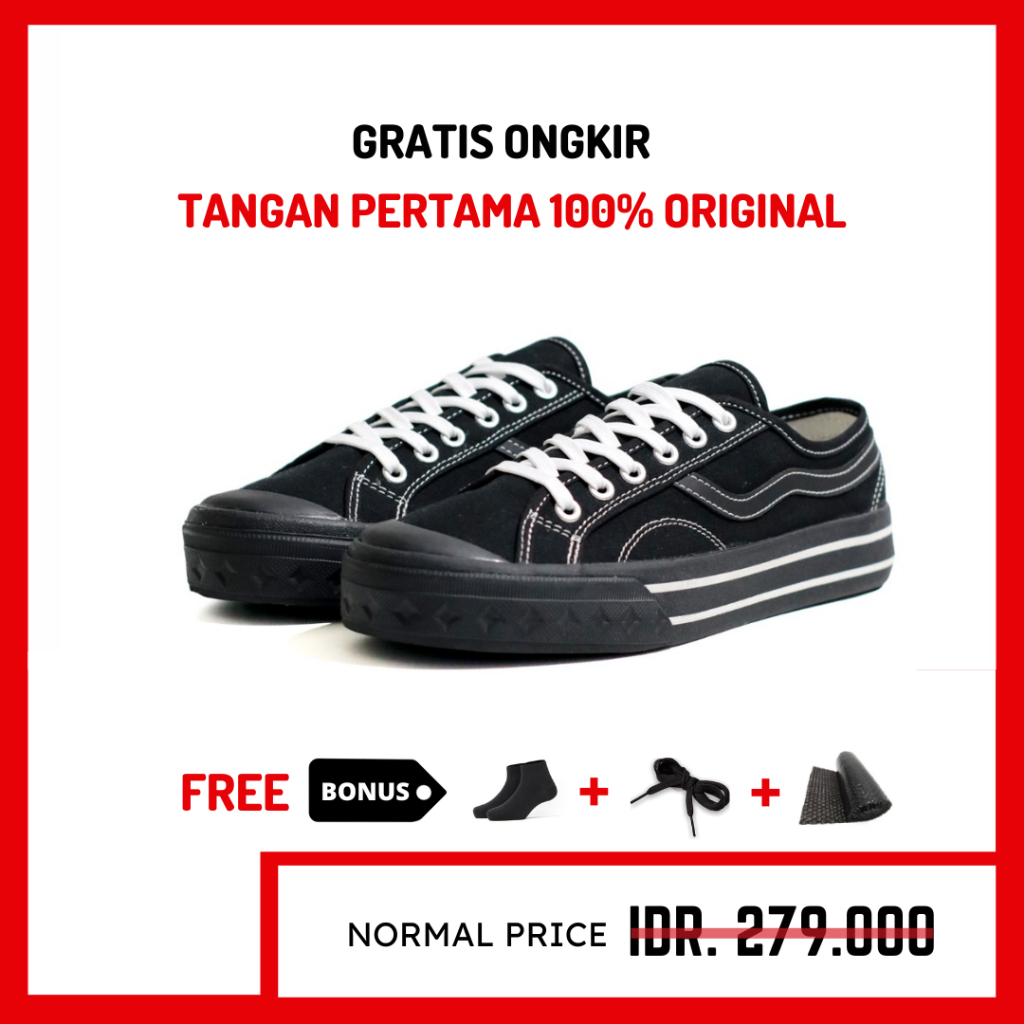 ORIGINAL - Sepatu Brand Lokal Kasual Pria Wanita No Brand Black Oreo Low Not Sneakers Ventela Retro Public Low Oreo