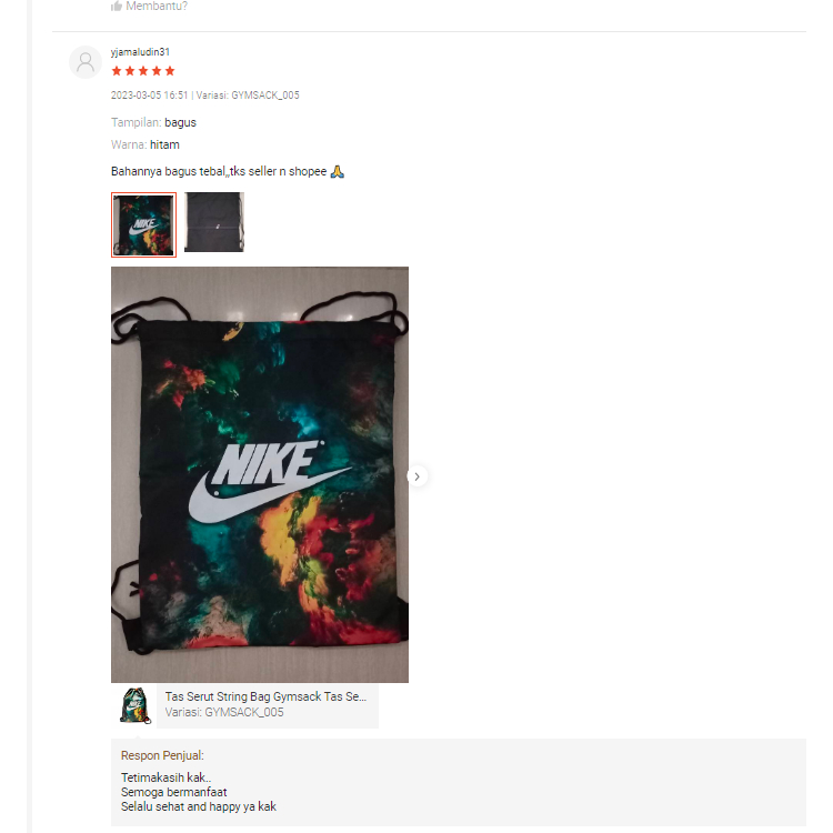 Tas Serut Sekolah NASA Gymsack String Bag Pria Wanita Multifungsi
