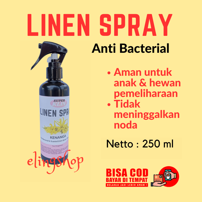 Linen Spray Anti Bacterial Pewangi Pengharum Parfum Sprei Selimut Baju Pakaian Karpet Ruangan Aroma Kenanga 250 ml