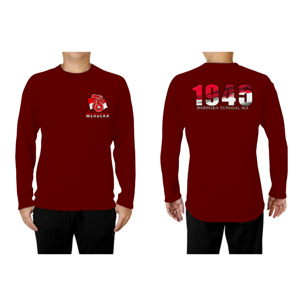 KAOS LENGAN PANJANG PRIA LOGO 78 +1945 KAOS GAMBAR DEPAN BELAKANG/OBLONG PANJANG KEREN