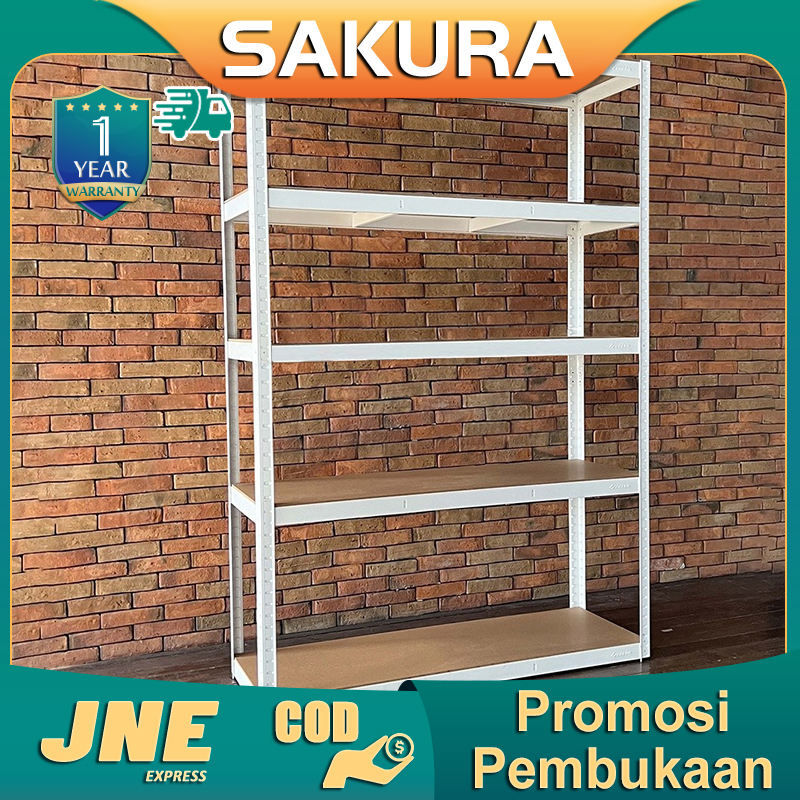 Weyon Sakura Rak Besi Siku Rak gudang Rak serbaguna 5 susun/ Rak barang dagangan 40x120x200cm Anti karat, anti korosi dan anti cetakan