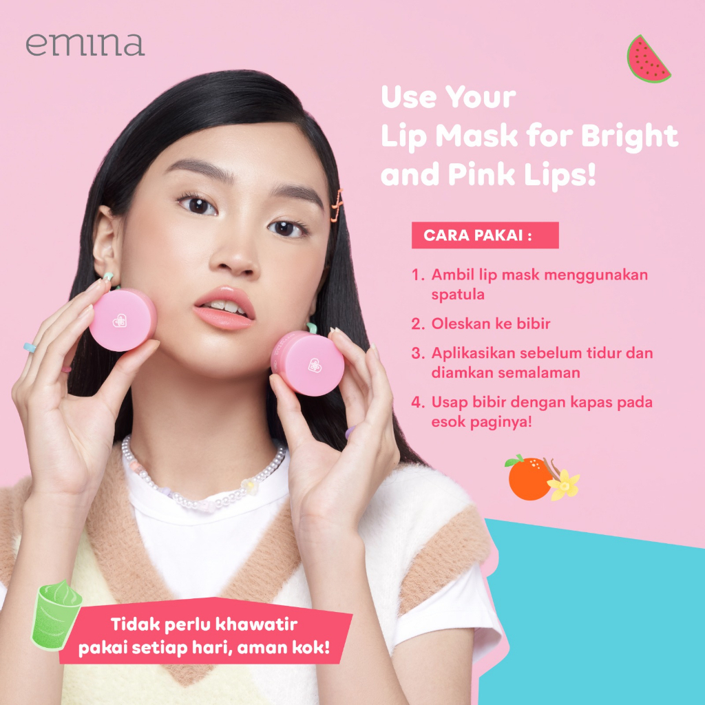 MFI - Emina Lip Mask Series | Masker Perawatan Bibir Lembab | Netto 9 gr