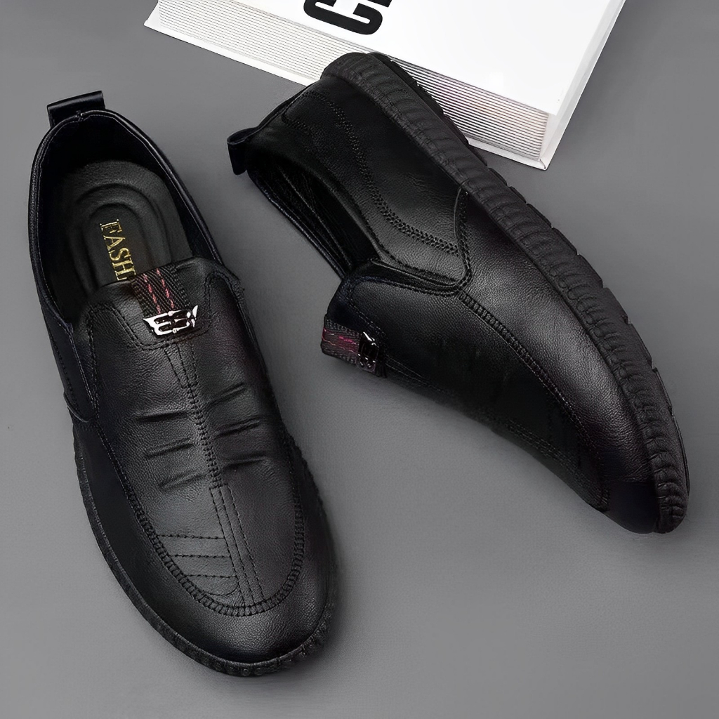 Highland Sepatu Slip On Pria Casual Hitam Sepatu Formal Kulit Sepatu Pantofel Pria Kerja Kantoran Sepatu Slop Cowok Modern MC446