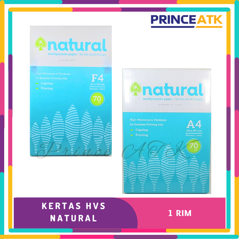 

KERTAS HVS PUTIH F4 A4 MERK NATURAL 1 RIM 70 GSM